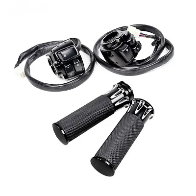 Black Motorcycle 1  Handlebar Hand Grips W/Switches Controls Housing For Harley • $42.99