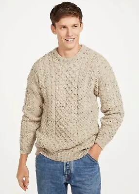 Irish Fisherman Men Traditional Sweater 100% Natural Wool By Aran Woollen Mill • $94.60