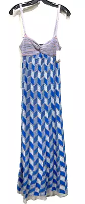 Missoni Size 40 Blue & Purple Viscose Blend Chevron Print Spaghetti Strap Dress • $180