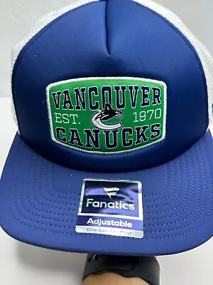 Vancouver Canucks Baseball Hat Cap Fanatics Blue Snapback Mesh Trucker • $27.47