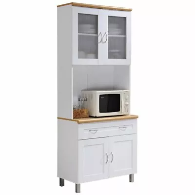 Hodedah Kitchen Cabinet With Top And Bottom Enclosed Cabinet Space In White Wood • $213.95