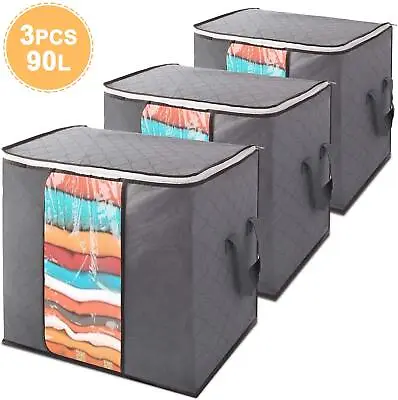 3x90L Clothes Storage Bag Boxes Wardrobe Storage Organiser Packing Moving Boxes • £9.85