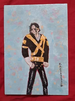 Mini Blue Acylic Portrait  Michael Jackson  5X7 GIFT (OOAK) New Black Signed • $90