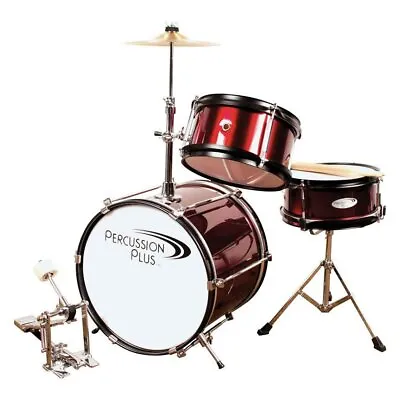 Percussion Plus Drums 3-Piece Junior Drum Set W/ Cymbal – Wine Red • $445.40