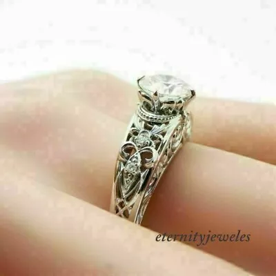 2.56CT Round Cut Lab-Created Diamond Vintage Art Deco Wedding Ring White Gold FN • $144.34