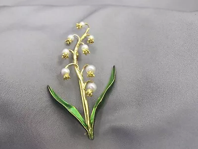 Fine METROPOLITAN MUSEUM OF ART Gilt Sterling LILY OF THE VALLEY Enamel Pin • $49.99