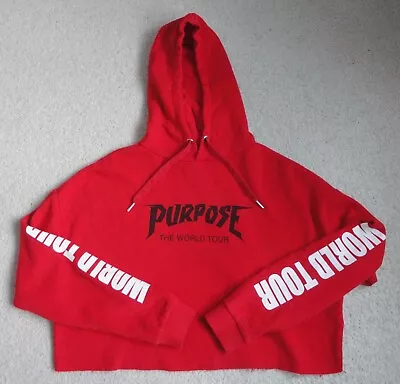 Justin Bieber H&M Hoodie Women's Medium Red Crop Pullover Purpose World Tour • $12.99