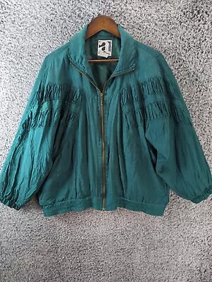 Vintage 80's Jacket Women's M Green Silk Windbreaker Zip Hipster  Activeology • $8