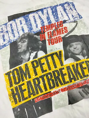 Vintage 1987 Bob Dylan / Tom Petty 'Temples In Flames Tour' T Shirt - P2P 22    • £125