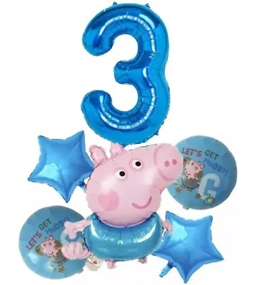 £8.99 • Buy PEPPA PIG GEORGE BALLOONS 3rd Birthday Party 6 Piece Foil Kids AGE 3 Decoration