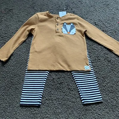 BNWT F&F Baby Boys 18-24 Months Mustard Multi Leggings & Top Set • £8.99