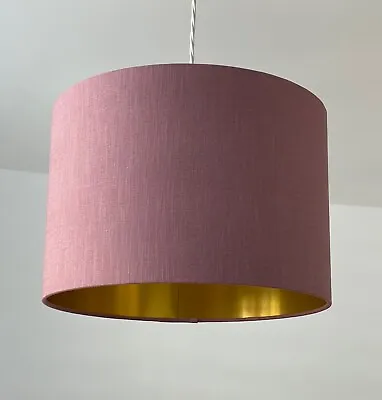 Lampshade Mauve Textured 100% Linen Brushed Gold Drum Light Shade • £40.50