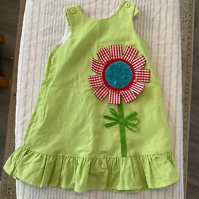 Mulberry Street Girls Dress Lime Green W/ Large Flower  Appliqué Size 4 • $28