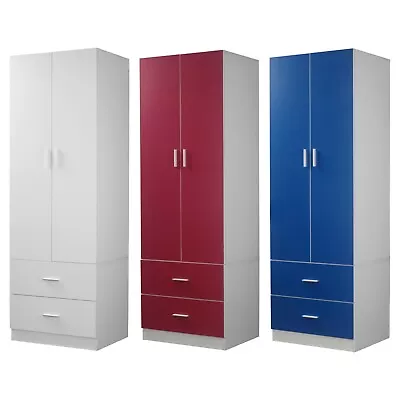 Orlando Wooden 2 Door With 2 Drawers Kids Wardrobe Bedroom Storage Hanging Bar • £124.99