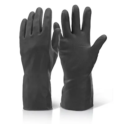 Heavy Duty Black Natural Rubber Latex Gloves Household Industrial Flock Washing • £15.99