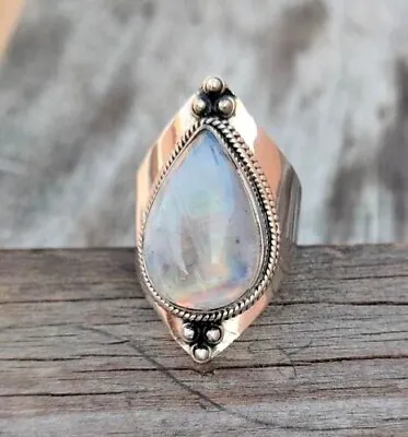 925 Sterling Silver Statement Ring Natural Moonstone Ring Women Jewelry Size-7 • $21.05