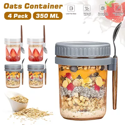 4PCS Overnight Oats Container Oatmeal Glass Jars With Lid And Spoon Mason Jars • £12.99