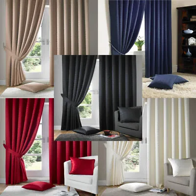 Madison Dobby Fabric Squares Lined Eyelet Ring Top Curtains Pair • £47.99