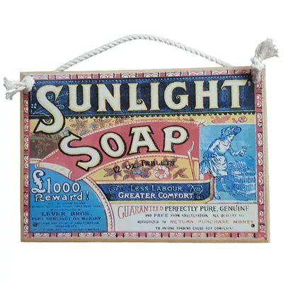 Country Printed Quality Wooden Sign With Hanger Sunlight Soap Laundry Plaque • £9.30