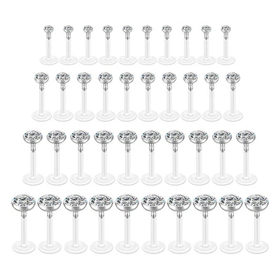 £7 • Buy 2-5 MM Crystal Bioflex Labret Flexible Ear Helix Push Top Tragus Bar Lip Stud