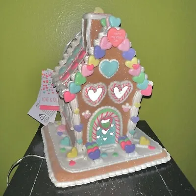 LOVE & CUPCAKES Light Up Candy Hearts Gingerbread House 10in. Valentines Decor • $59.99