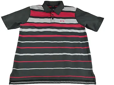 Oakley Men's Large Striped Short Sleeve Stretch Golf Polo Shirt Pink Gray White • $25