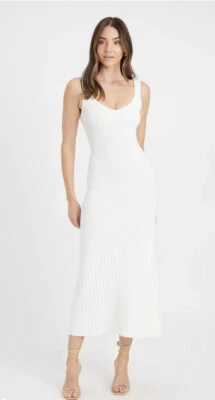 $69.99 • Buy Kookai Stirling Strap Midi Dress White Size 1/38 Lightweight Knit Ribbed V-Neck
