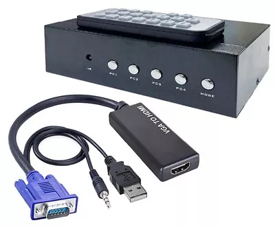 Premium 4-Channel VGA Video Multiplexer With 1920x1200 VGA Out  1080 HD Output • $68