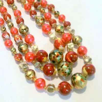 Vintage Mid Century Beaded Multi Strand Necklace In Reds And Gold Signed Japan • $11.99