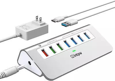 Powered USB 3.2 Hub 10Gbps7 Port USB Data Hub USB Splitter With 4 USB 3.2 Gen2  • $51.99