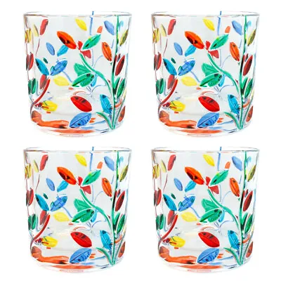 Set Of Four 4 Murano Glass Drinking Tumbler Multicoloured Hand Painted Flower • $88.97