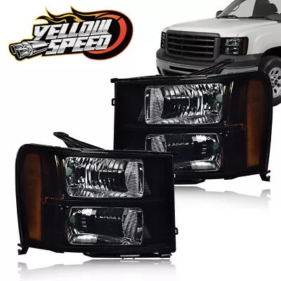 Fit For 2007-2014 GMC Sierra 1500 2500 3500 Black/Smoked Headlights Head Lamps • $74.49