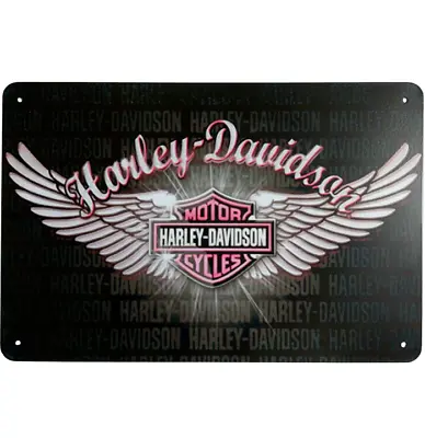 Black Pink Wings Harley Davidson Metal Sign 12  X 8  (Reprint) • $13.50