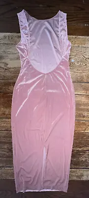 VTG Y2K VELVET DRESS Midi Pencil PINK DUSTY ROSE Low Back BARBIE Boho Lux Sexy S • $17.47