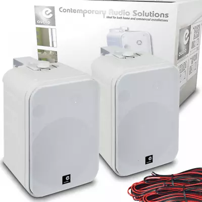 £69 • Buy White Mini PA Speakers 200w With Bracket For Wall / Ceiling Mounting 8 Ohms Pair
