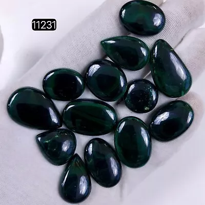 13Pc 357Ct  Malachite Back Unpolished Cabochon Gemstone Lot 30x18-18x18mm #11231 • $14.23