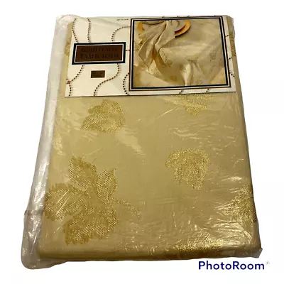 Dayton Hudson Tablecloth Oblong 60X118 Gold Leaf Cream Metallic Gold 1997 Spain • $28.92
