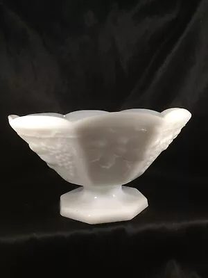 Vintage Anchor Hocking Harvest Grape Milk Glass Pedestal Fruit Bowl • $9