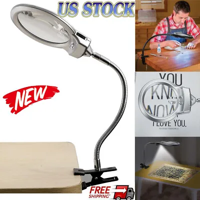 $13.99 • Buy NEW Magnifier LED Lamp Magnifying Glass Desk Table Light Reading Lamp With Clamp