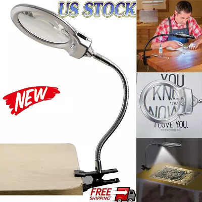 NEW Magnifier LED Lamp Magnifying Glass Desk Table Light Reading Lamp With Clamp • $13.99