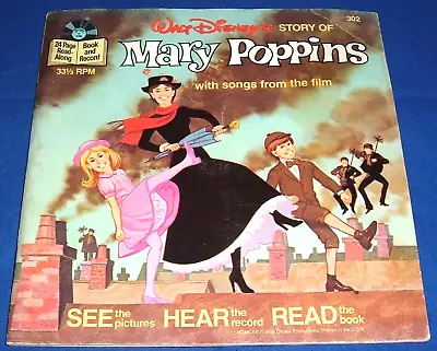 Walt Disney's Mary Poppins - See Hear Read..7  Vinyl + Book Ex Usa Disneyland • £6.99