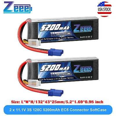 2x Zeee 11.1V 120C 5200mAh 3S LiPo Battery EC5 For RC Helicopter Airplane Car • $64.59