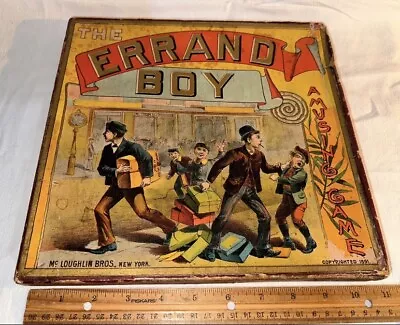 ANTIQUE 1891 THE ERRAND BOY GAME McLOUGHLIN BROS NEW YORK BOARD SPINNER BOX WOW • $500