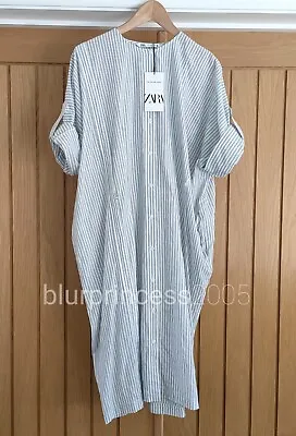 ZARA Oversized Shirt Dress Short Stripe Tunic XXL XL L M S XS Blue White Summer • $50.52