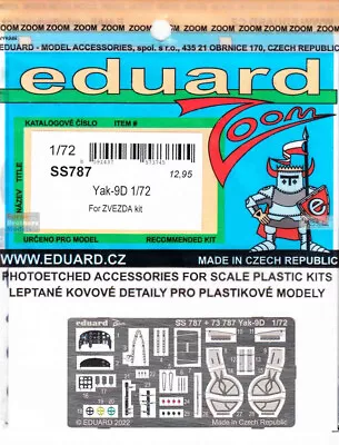 EDUSS787 1:72 Eduard Color Zoom PE - Yak-9D (ZVE Kit) • $17.64