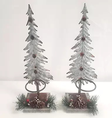 Pair Pier 1 One Rustic Metal Christmas Trees Votive Tealight Candle Holders 13  • $24.99