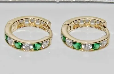 9ct Gold Emerald & Cz Huggie / Cuff Hoop Earrings • £59.95
