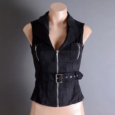 Steampunk Goth Collar Womens Faux Suede Zipper Adjustable Belt Vest Top S M L • $29.99
