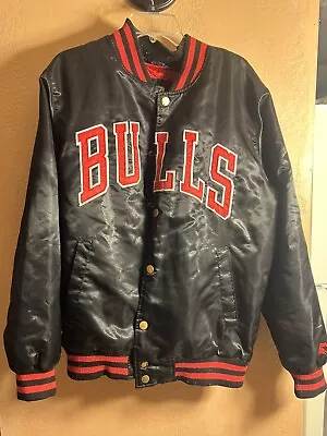 (Men's L) Chicago Bulls Satin Jacket Black + Red + White • $50