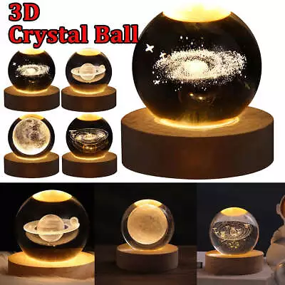 USB LED Night Light Galaxy Crystal Ball Lamp 3D Planet Moon Lamp Home Decorat • $14.15